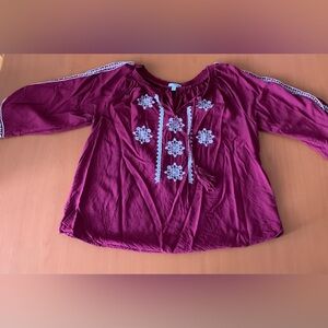 Sonoma Bohemian Embroidered Peasant Blouse 3/4 Embroidered Split Sleeves